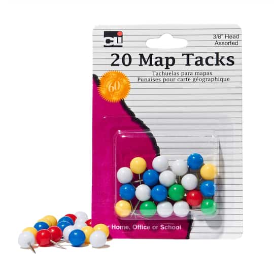 Charles Leonard Map Tacks, 12 Packs of 20